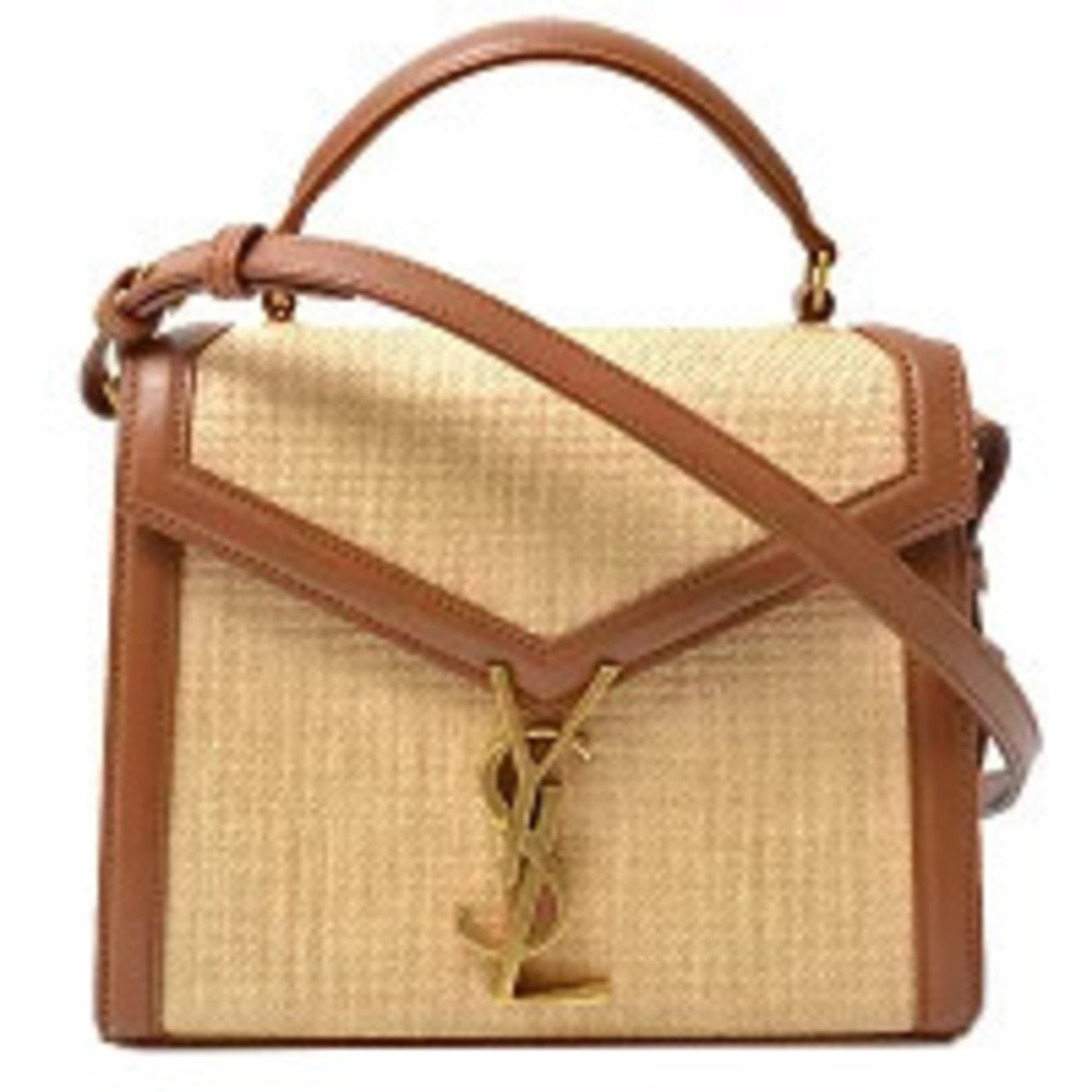 Saint Laurent Cassandra Top Handle 2way Shoulder Bag Canvas Leather Brown